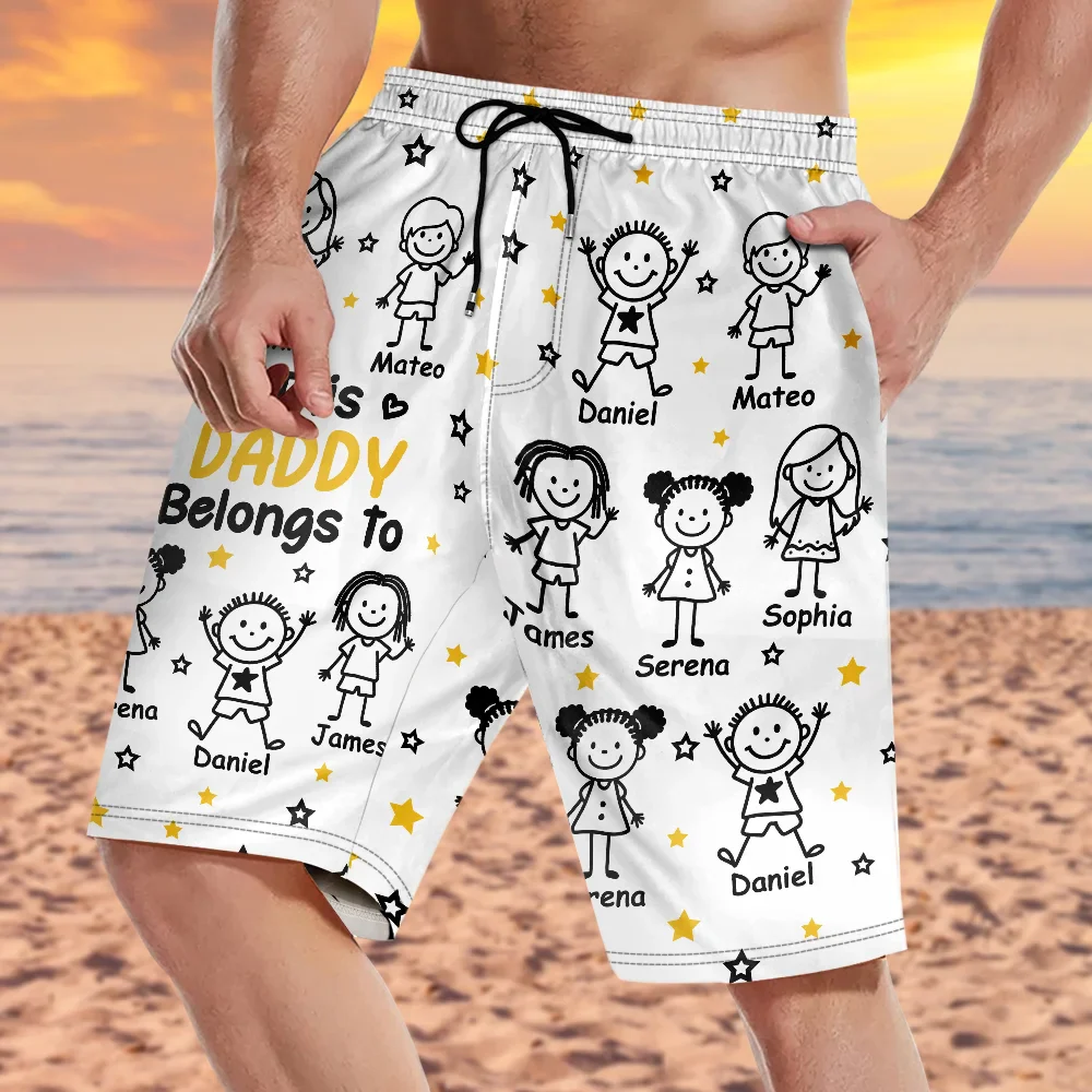 This Grandpa Dad Belongs To Kids Pet - Personalized Unisex Beach Shorts - Image 3