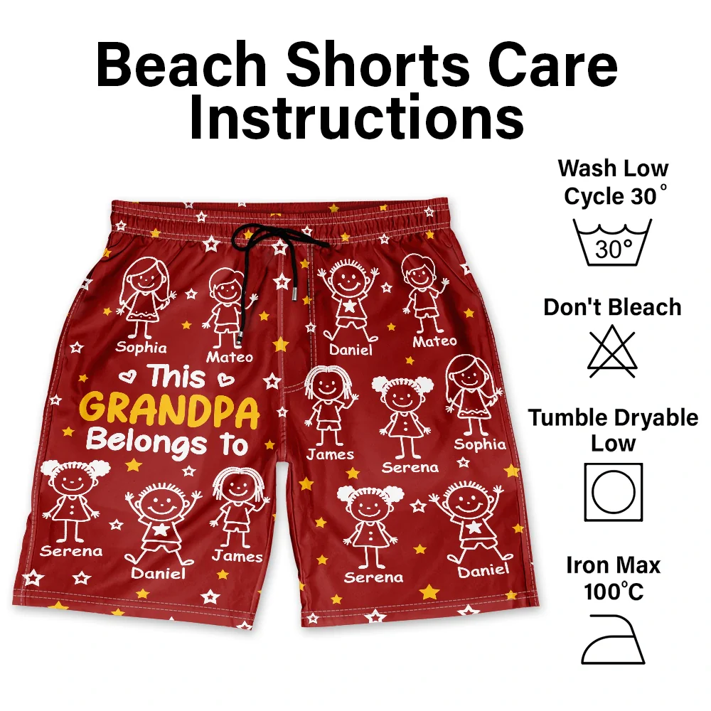 This Grandpa Dad Belongs To Kids Pet - Personalized Unisex Beach Shorts - Image 6