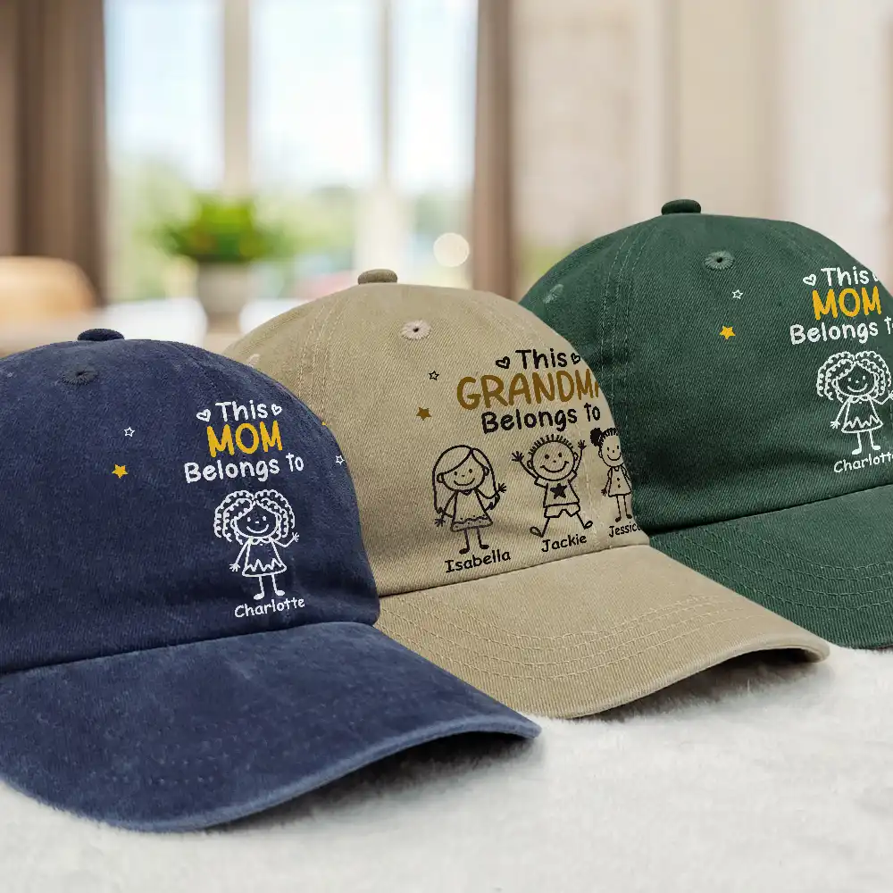 This Grandpa Dad Belongs To Kids Pet - Personalized Vintage Washed Denim Cap - Image 3
