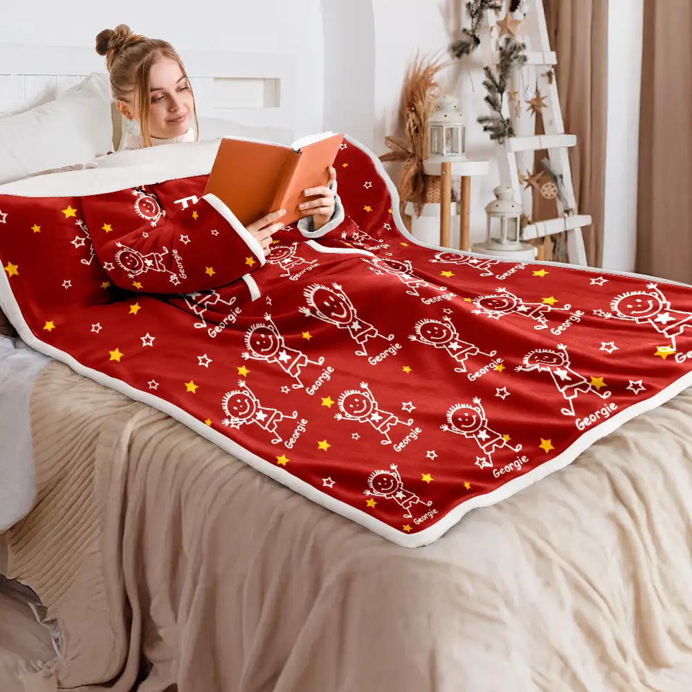 This Grandpa Dad Belongs To Kids Pet - Personalized Wearable Blanket With Sleeves - Image 2