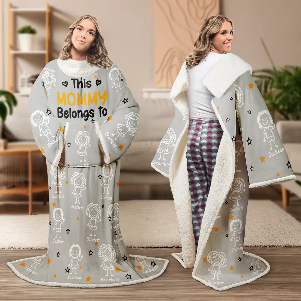 This Grandpa Dad Belongs To Kids Pet - Personalized Wearable Blanket With Sleeves - Image 5