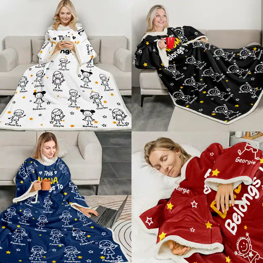 This Grandpa Dad Belongs To Kids Pet - Personalized Wearable Blanket With Sleeves - Image 6