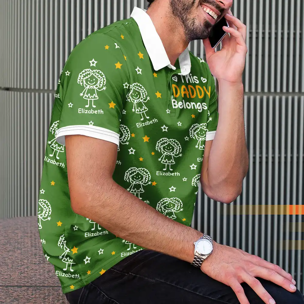 This Grandpa Dad Belongs To Kids Pet Stick Figures - Personalized Polo Shirt - Image 4
