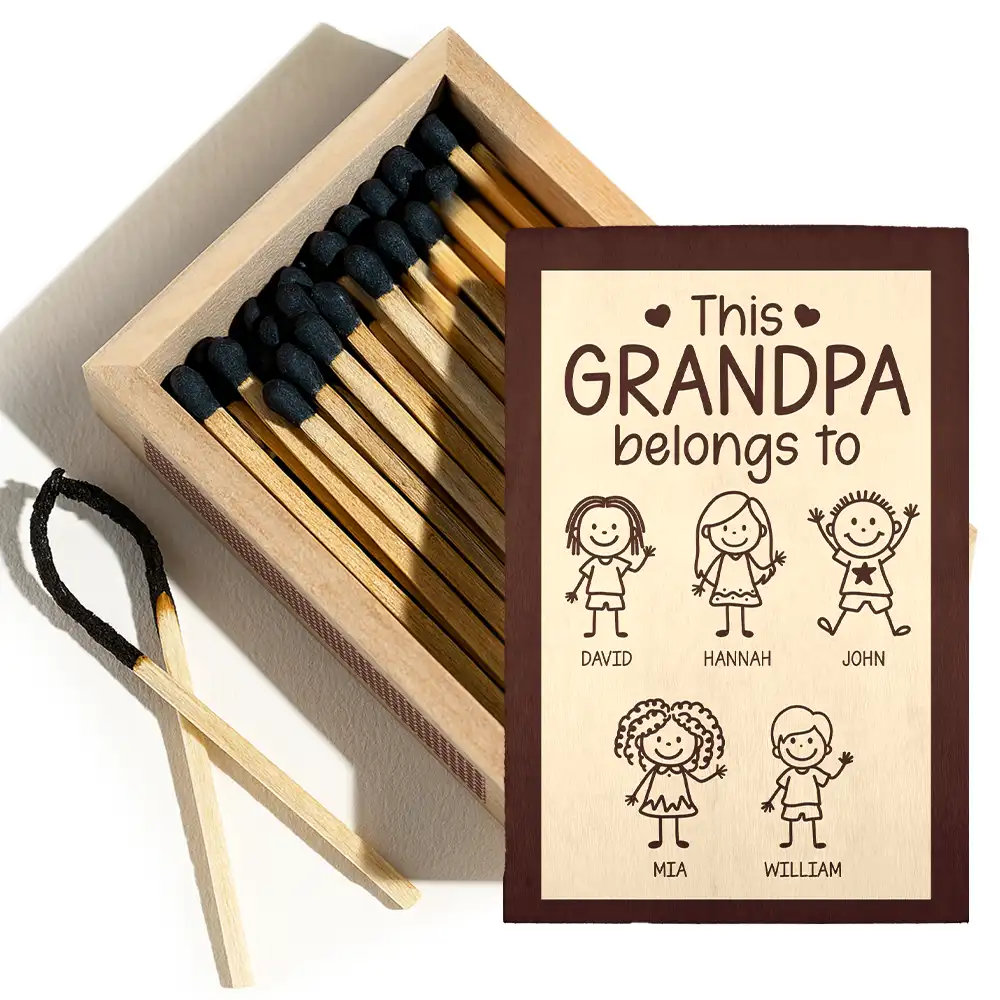This Grandpa Dad Belongs To Kids Stick Figure - Personalized Wooden Matchbox - Image 3