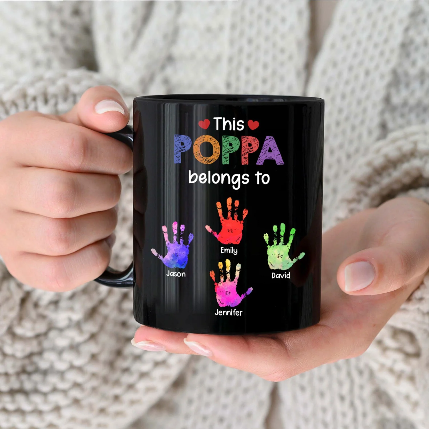 This Grandpa Daddy Belongs To - Gift For Dad, Father, Grandfather - Personalized Black Mug - Image 3