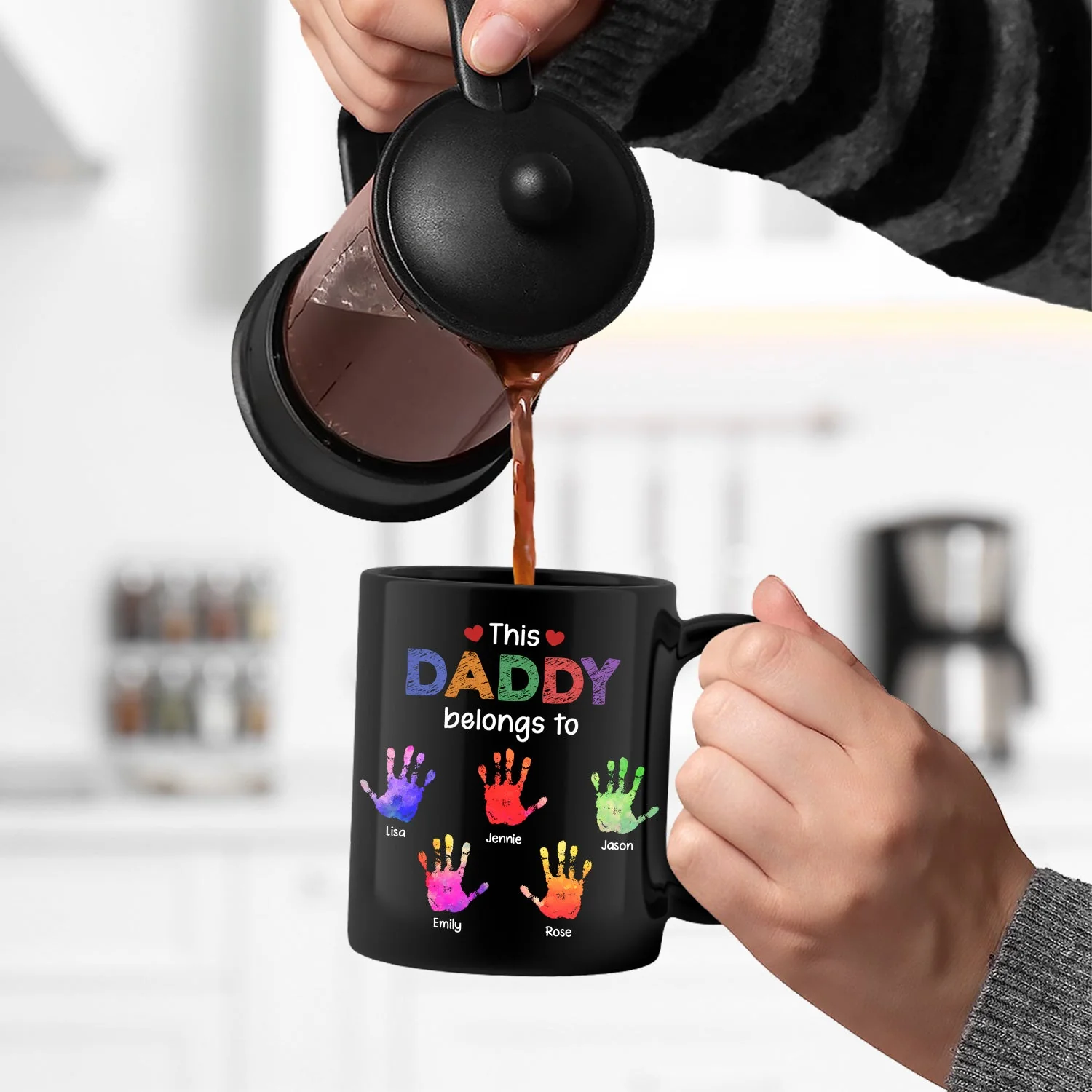 This Grandpa Daddy Belongs To - Gift For Dad, Father, Grandfather - Personalized Black Mug - Image 5