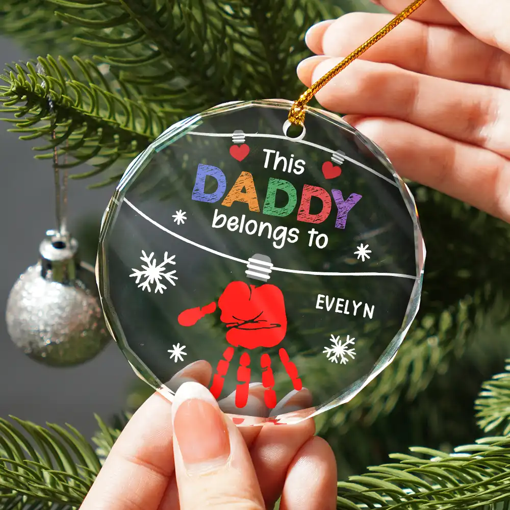 This Grandpa Daddy Belongs To Grandkids - Personalized Circle Glass Ornament - Image 2