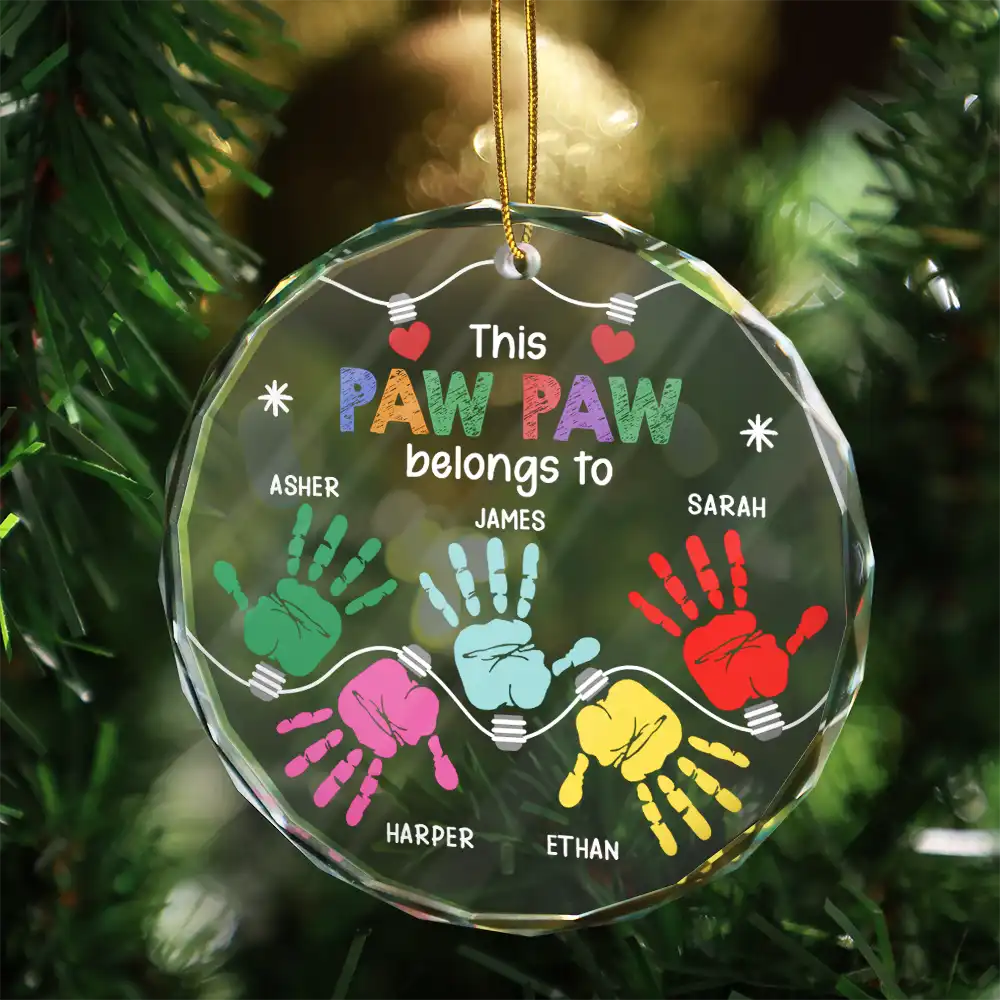This Grandpa Daddy Belongs To Grandkids - Personalized Circle Glass Ornament - Image 3