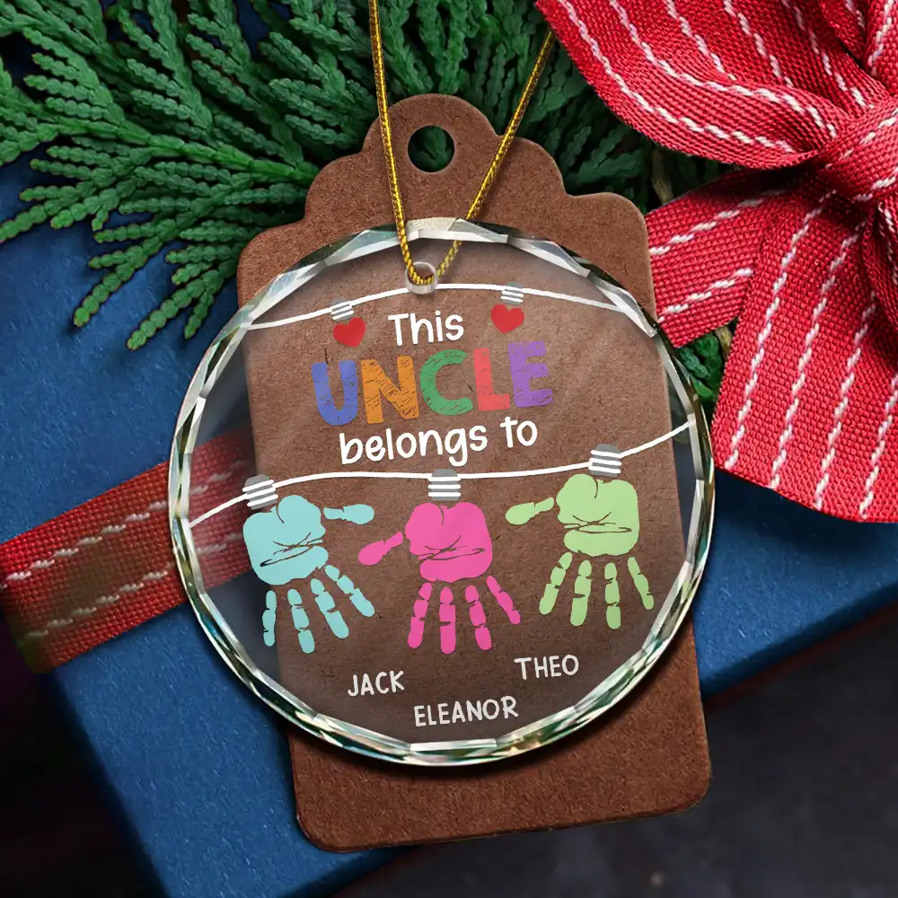 This Grandpa Daddy Belongs To Grandkids - Personalized Circle Glass Ornament - Image 5