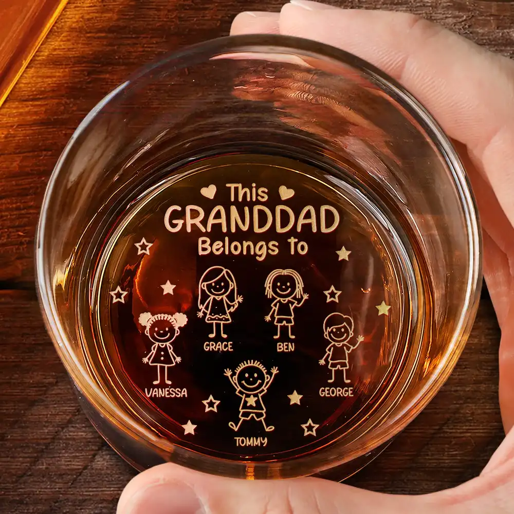 This Grandpa Daddy Belongs To Kids Pet - Personalized Engraved Whiskey Glass - Image 2