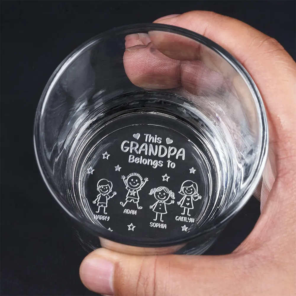 This Grandpa Daddy Belongs To Kids Pet - Personalized Engraved Whiskey Glass - Image 4