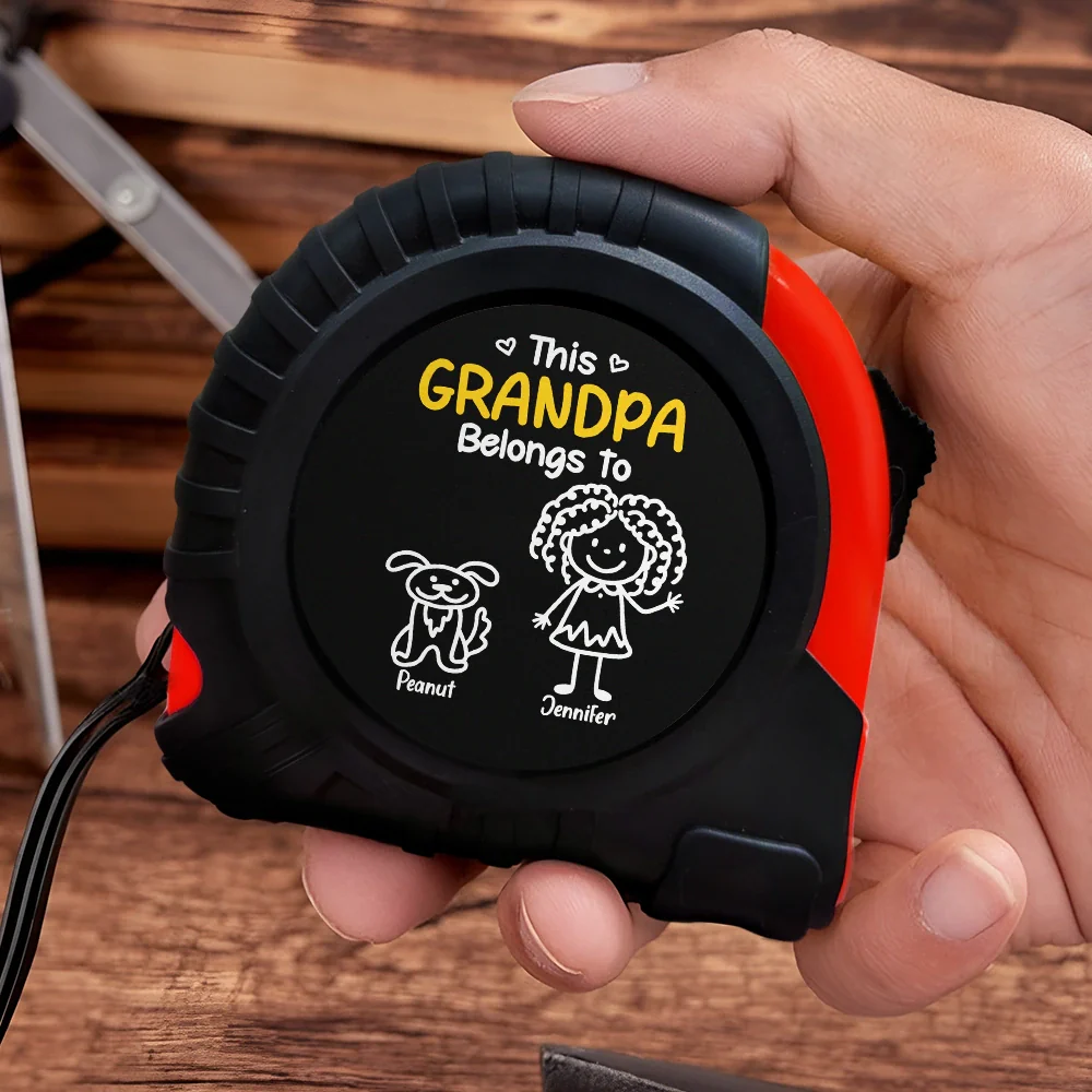 This Grandpa Daddy Belongs To Kids Pet - Personalized Tape Measure - Image 3