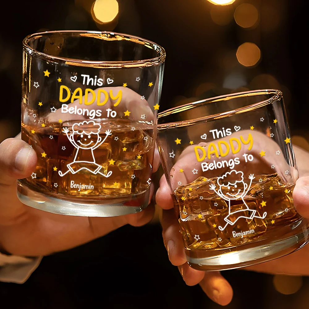This Grandpa Daddy Belongs To Kids Pet - Personalized Whiskey Glass - Image 3