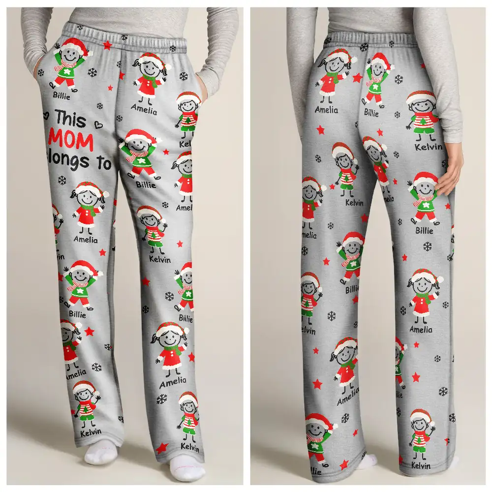 This Grandpa Grandma Belongs To Christmas Kid Stick Figures - Personalized Pajama Pants - Image 3