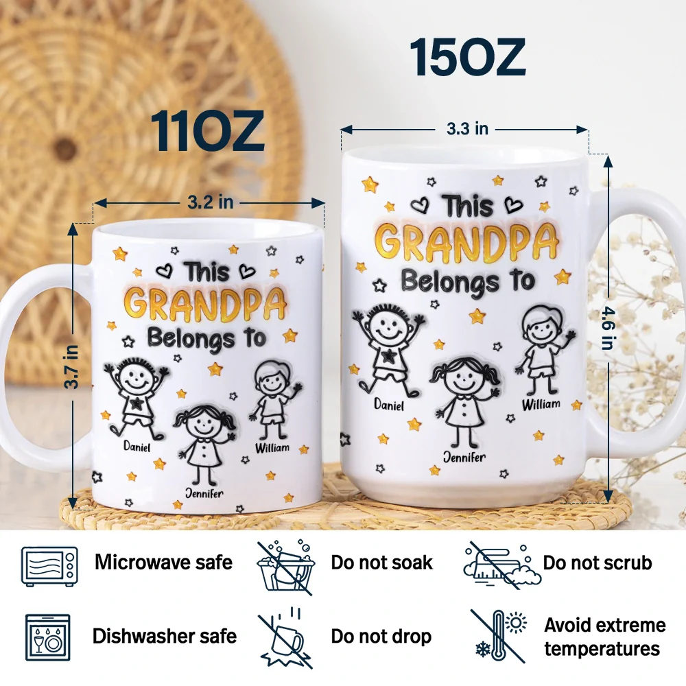 This Grandpa Grandma Belongs To Kids Pet 3D Effect - Personalized White Edge-to-Edge Mug - Image 5