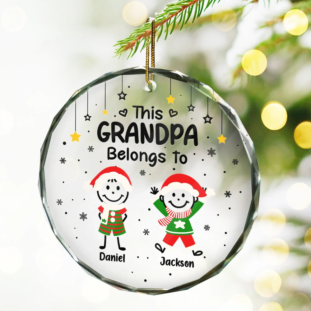 This Grandpa Grandma Belongs To Kids Pet - Personalized Circle Glass Ornament - Image 2