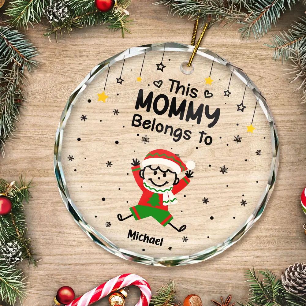 This Grandpa Grandma Belongs To Kids Pet - Personalized Circle Glass Ornament - Image 3