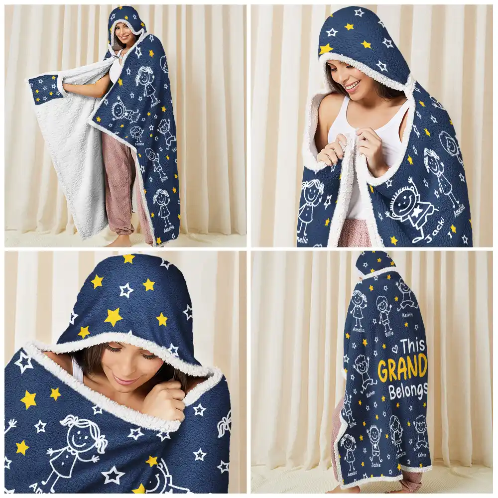 This Grandpa Grandma Belongs To Kids Pet - Personalized Wearable Hooded Blanket - Image 6