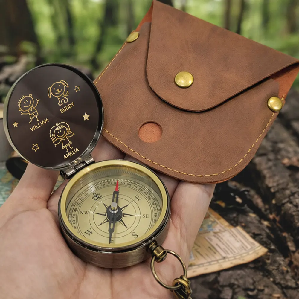 This Grandpa Grandma Belongs To Stick Figures - Personalized Engraved Brass Compass - Image 2