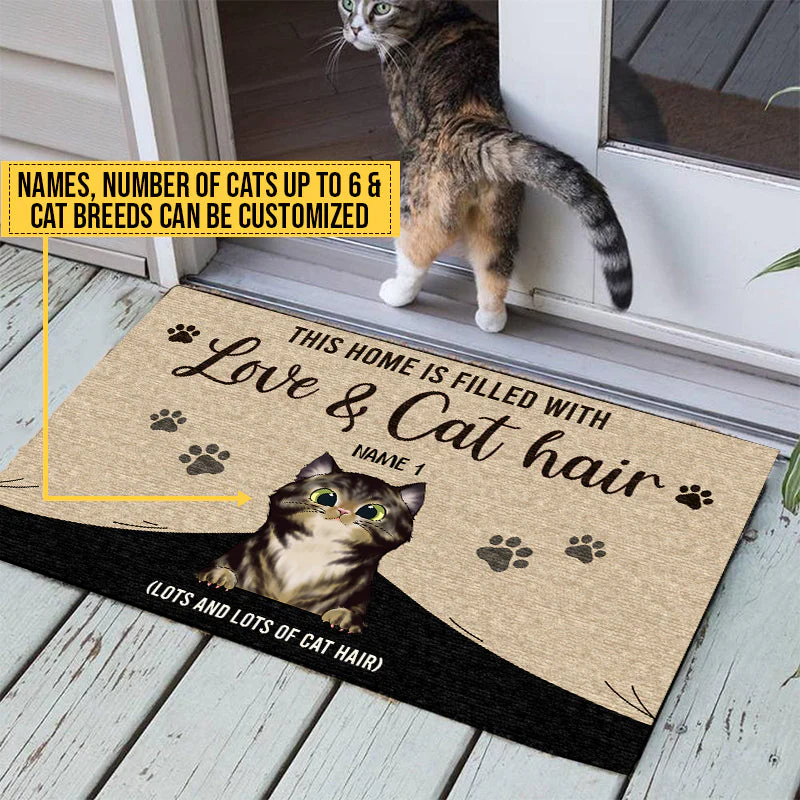 This Home Is Filled With Love & Cat Hair Custom Doormat, Funny Cat Doormat, Home Decor, Cat Lovers Gift - Image 3