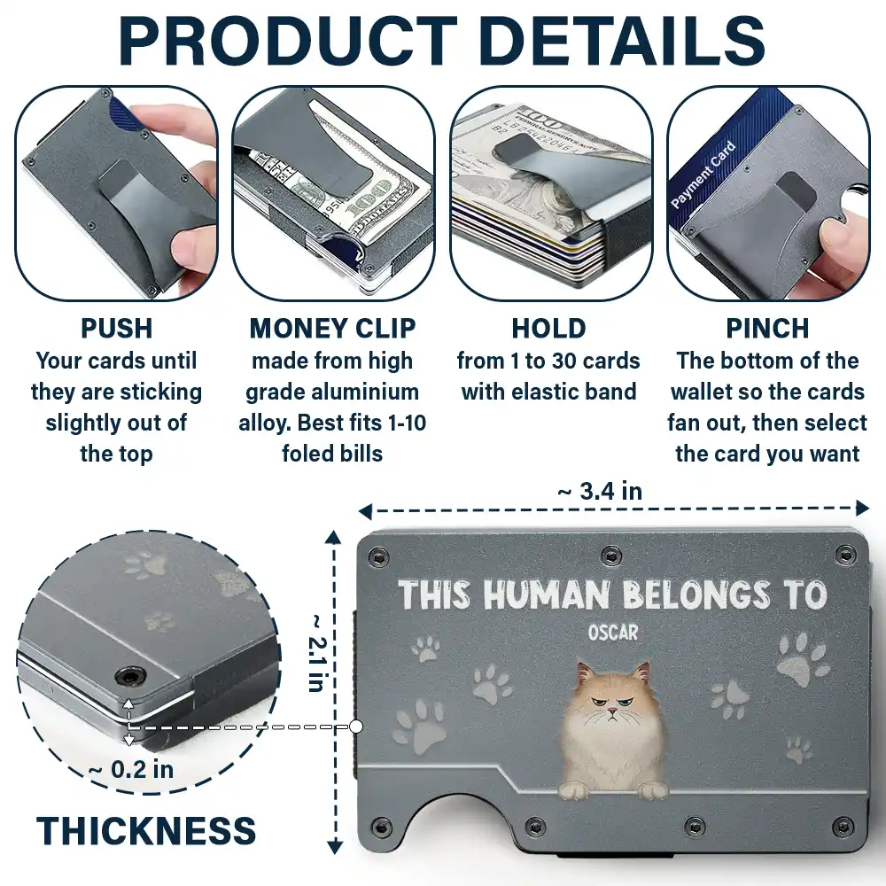 This Human Belongs To Dog Cat Pet Lover - Personalized Card Wallet With Money Clip - Image 5