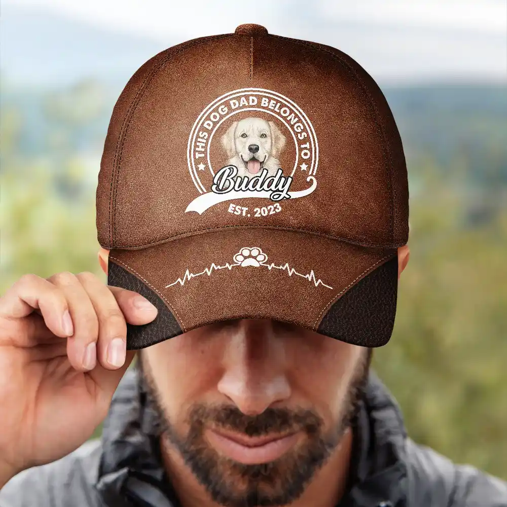 This Human Dog Dad Belongs To - Personalized Classic Cap - Image 4