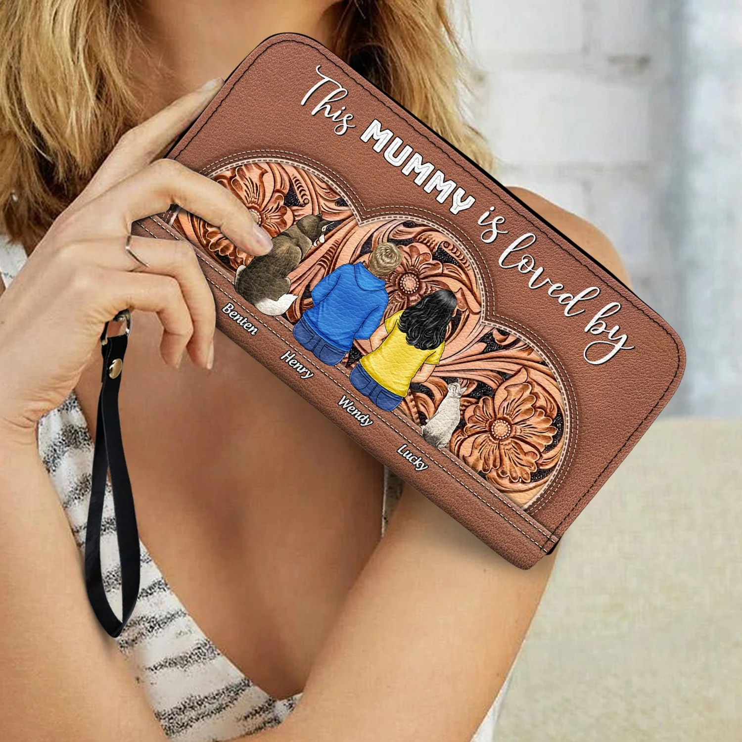This Is Loved By Leather - Gift For Mother, Grandma - Personalized Leather Long Wallet - Image 3