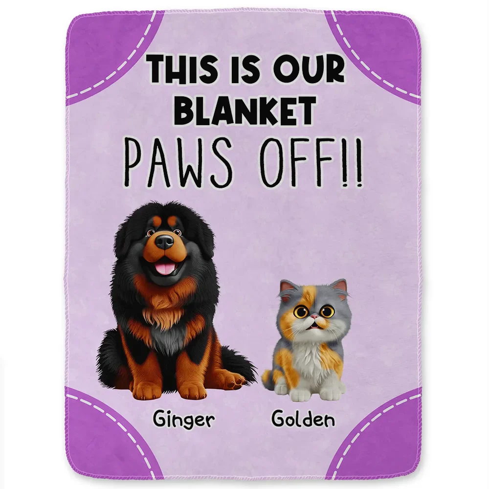 This Is Mine Paws Off Dog Cat Lovers - Personalized Fleece Blanket, Sherpa Blanket - Image 2