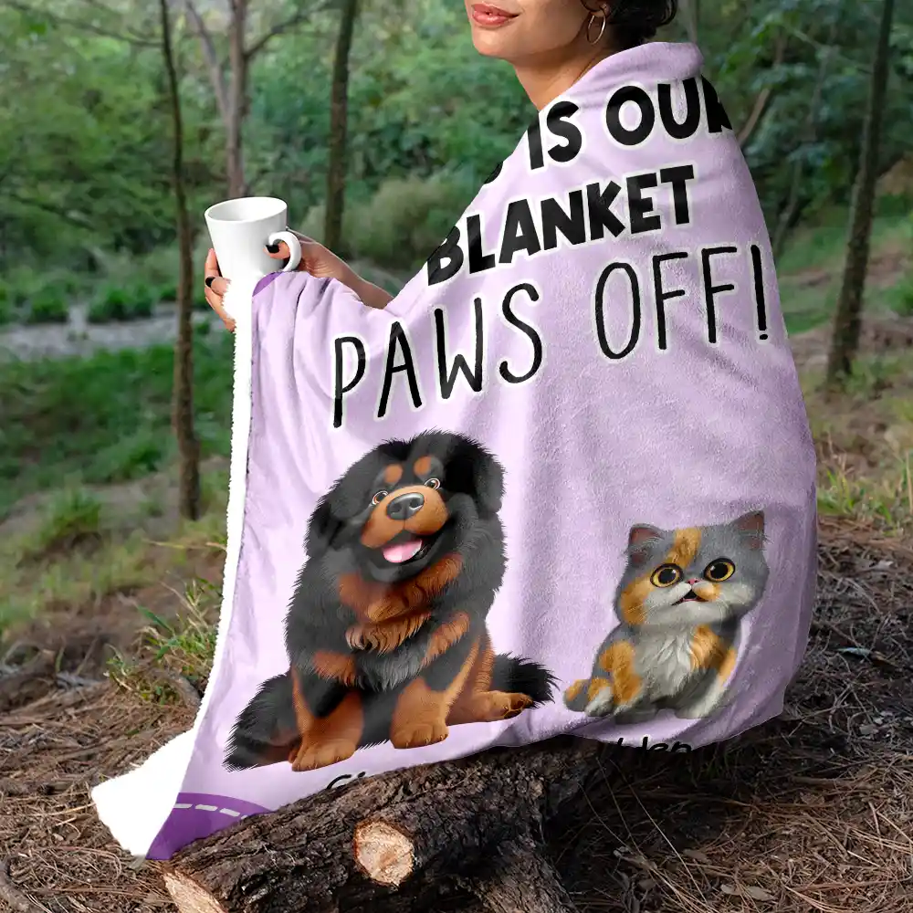 This Is Mine Paws Off Dog Cat Lovers - Personalized Fleece Blanket, Sherpa Blanket - Image 5