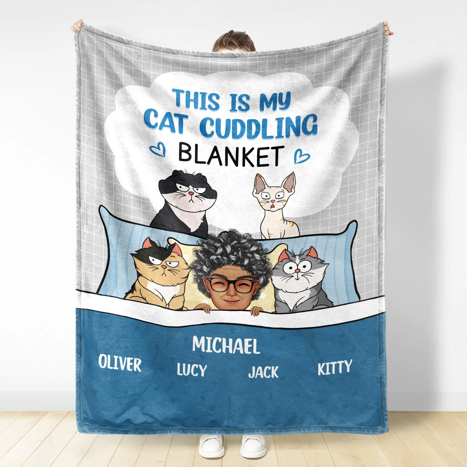 This Is My Cat Cuddling Cozy - Gift For Cat Lovers - Personalized Fleece Blanket, Sherpa Blanket - Image 3