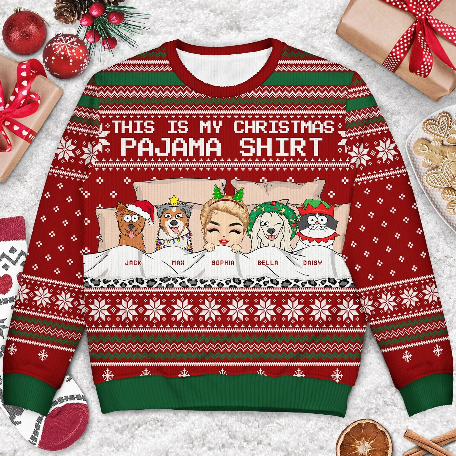 This Is My Christmas Pajama Shirt - Gift For Dog Cat Lovers - Personalized Unisex Ugly Sweater - Image 3