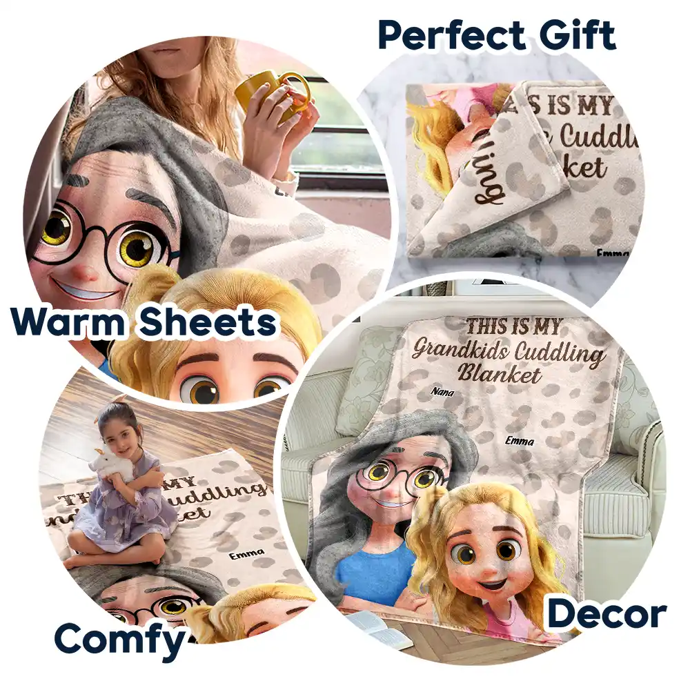 This Is My Grandkids Cuddling Blanket - Personalized Fleece Blanket, Sherpa Blanket - Image 7