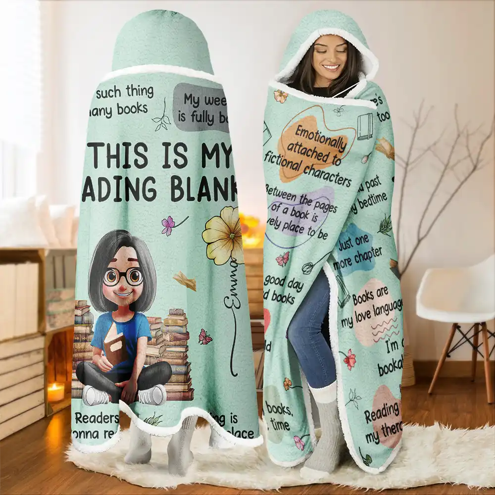 This Is My Reading Blanket Birth Month Flower - Personalized Wearable Hooded Blanket - Image 2