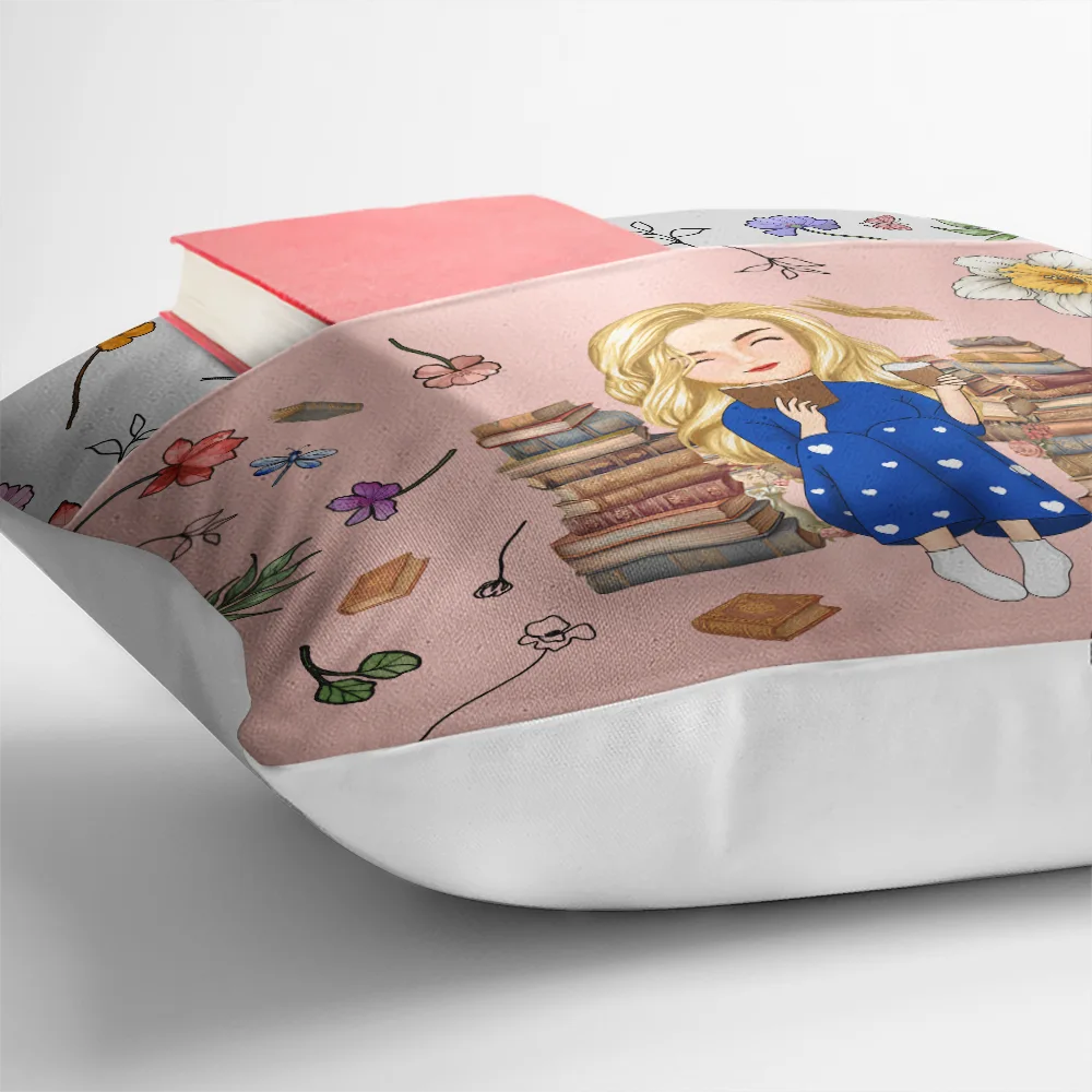 This Is My Reading Pillow Cartoon Version Birth Month Flower - Personalized Pocket Pillow - Image 4