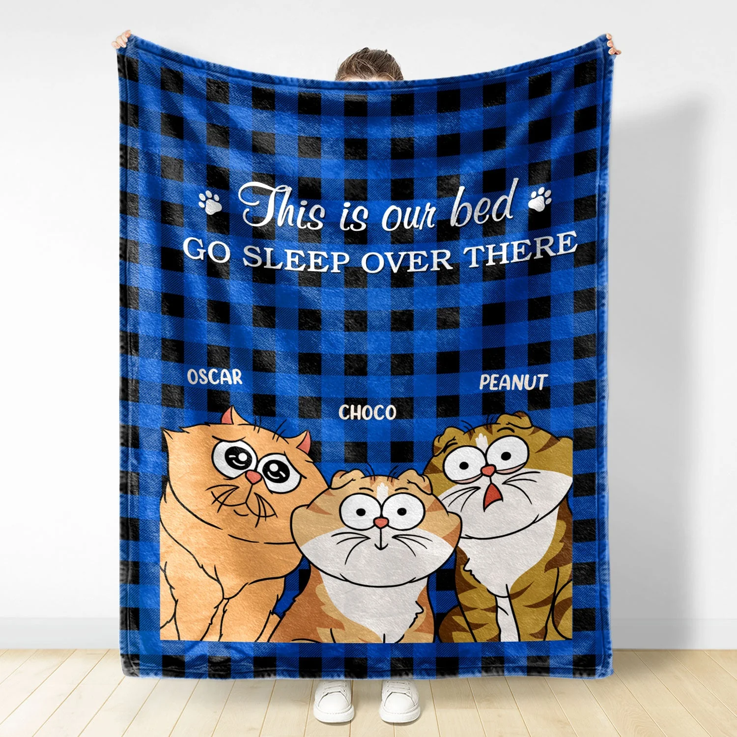 This Is Our Bed Go Sleep Over There Funny Cartoon Cats - Gift For Cat Lovers - Personalized Fleece Blanket - Image 2