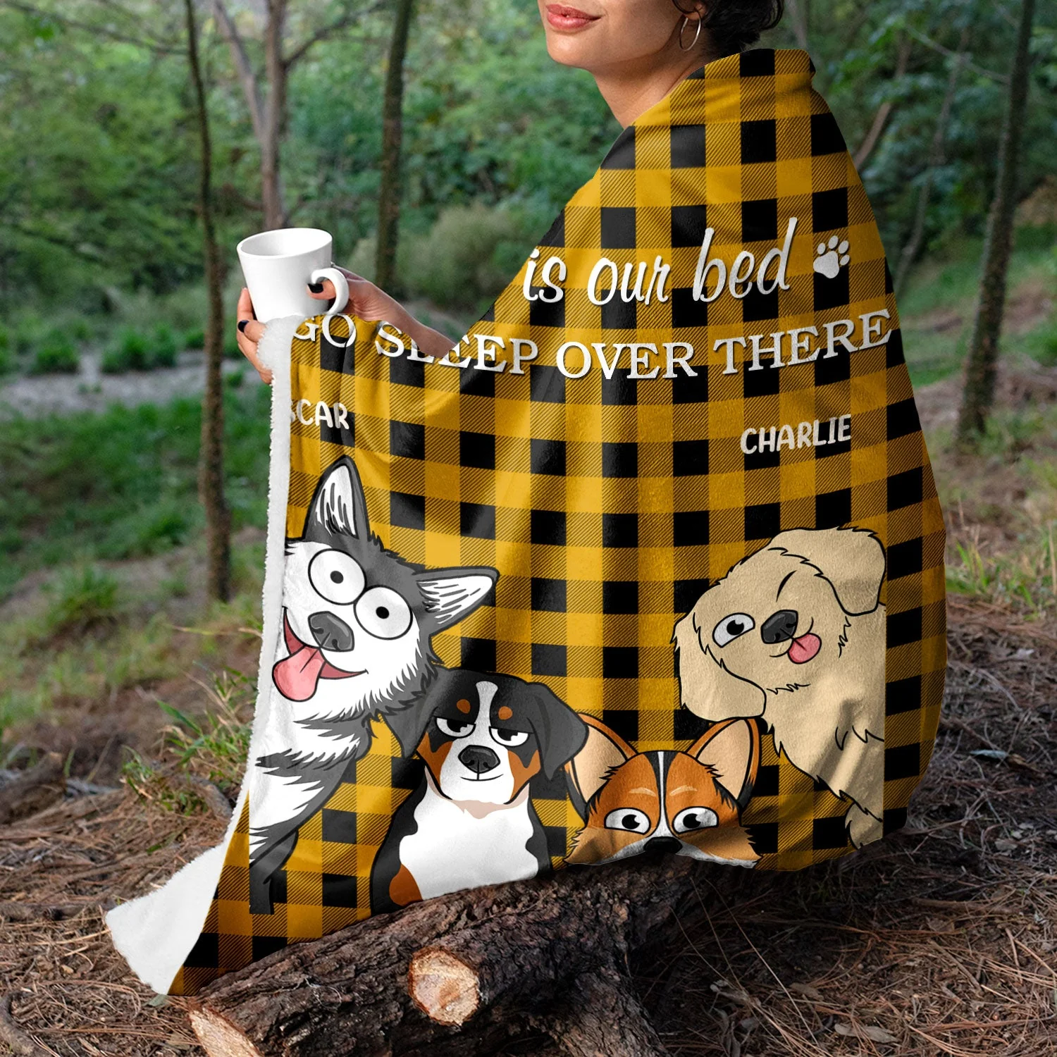 This Is Our Bed Go Sleep Over There Funny Cartoon Dogs - Gift For Dog Lovers - Personalized Fleece Blanket - Image 3