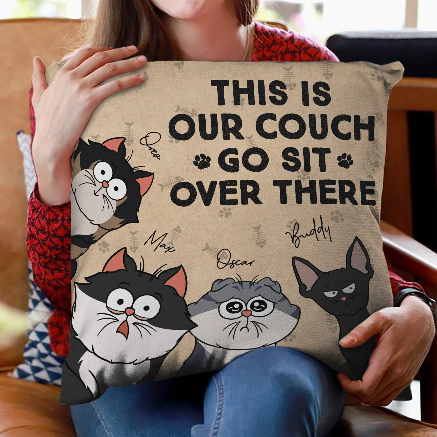 This Is Our Couch Go Sit Over There Funny Cartoon Cat - Gift For Cat Lovers - Personalized Pillow - Image 2