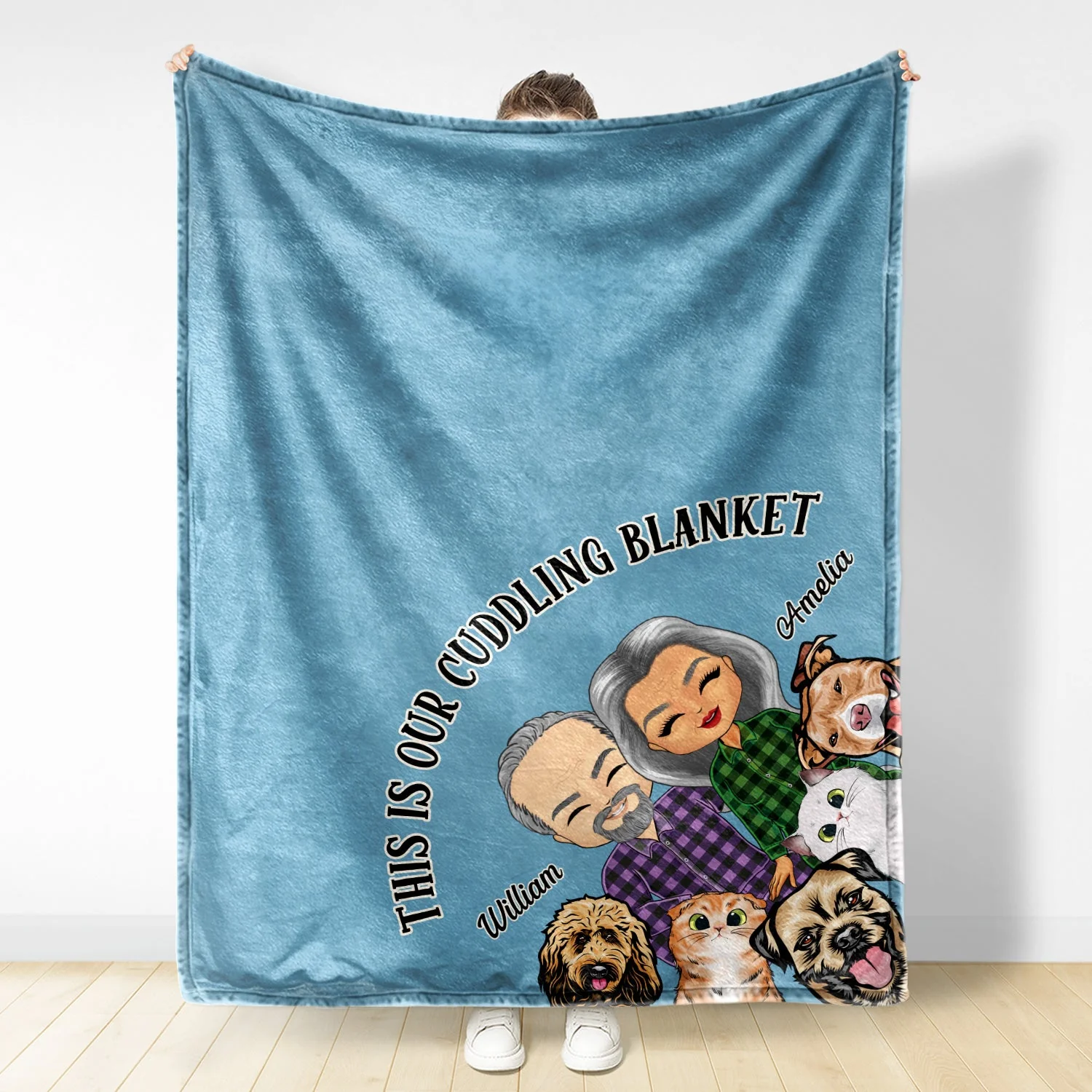 This Is Our Cuddling Blanket Pajamas Couples Cats Dogs - Anniversary, Birthday Gift For Spouse, Husband, Wife, Boyfriend, Girlfriend - Personalized Custom Fleece Blanket - Image 2