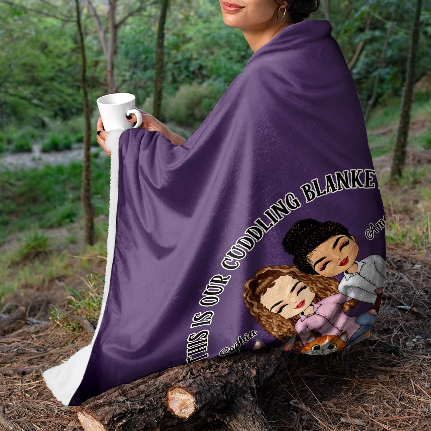 This Is Our Cuddling Blanket Pajamas Couples Cats Dogs - Anniversary, Birthday Gift For Spouse, Husband, Wife, Boyfriend, Girlfriend - Personalized Custom Fleece Blanket - Image 3