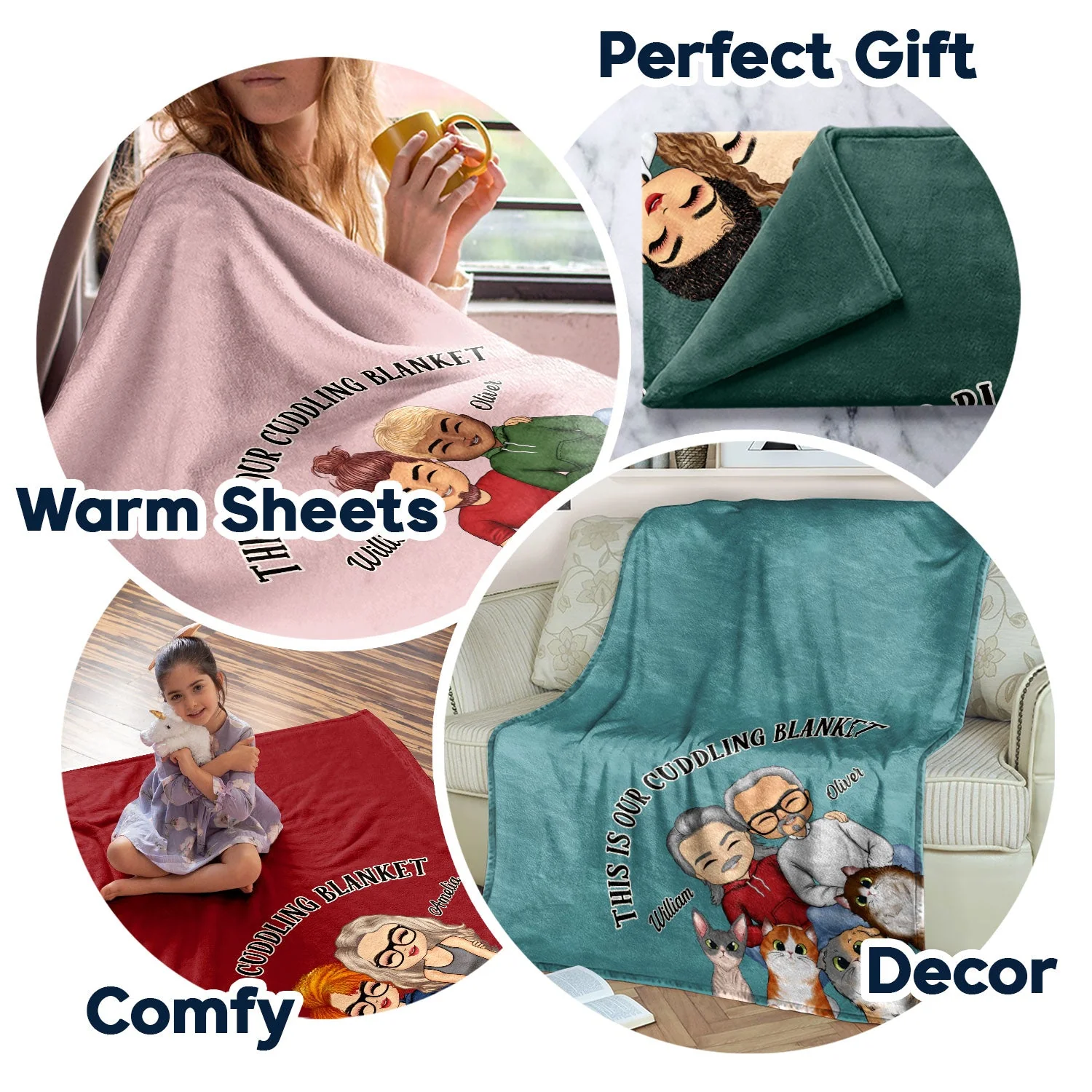 This Is Our Cuddling Blanket Pajamas Couples Cats Dogs - Anniversary, Birthday Gift For Spouse, Husband, Wife, Boyfriend, Girlfriend - Personalized Custom Fleece Blanket - Image 5