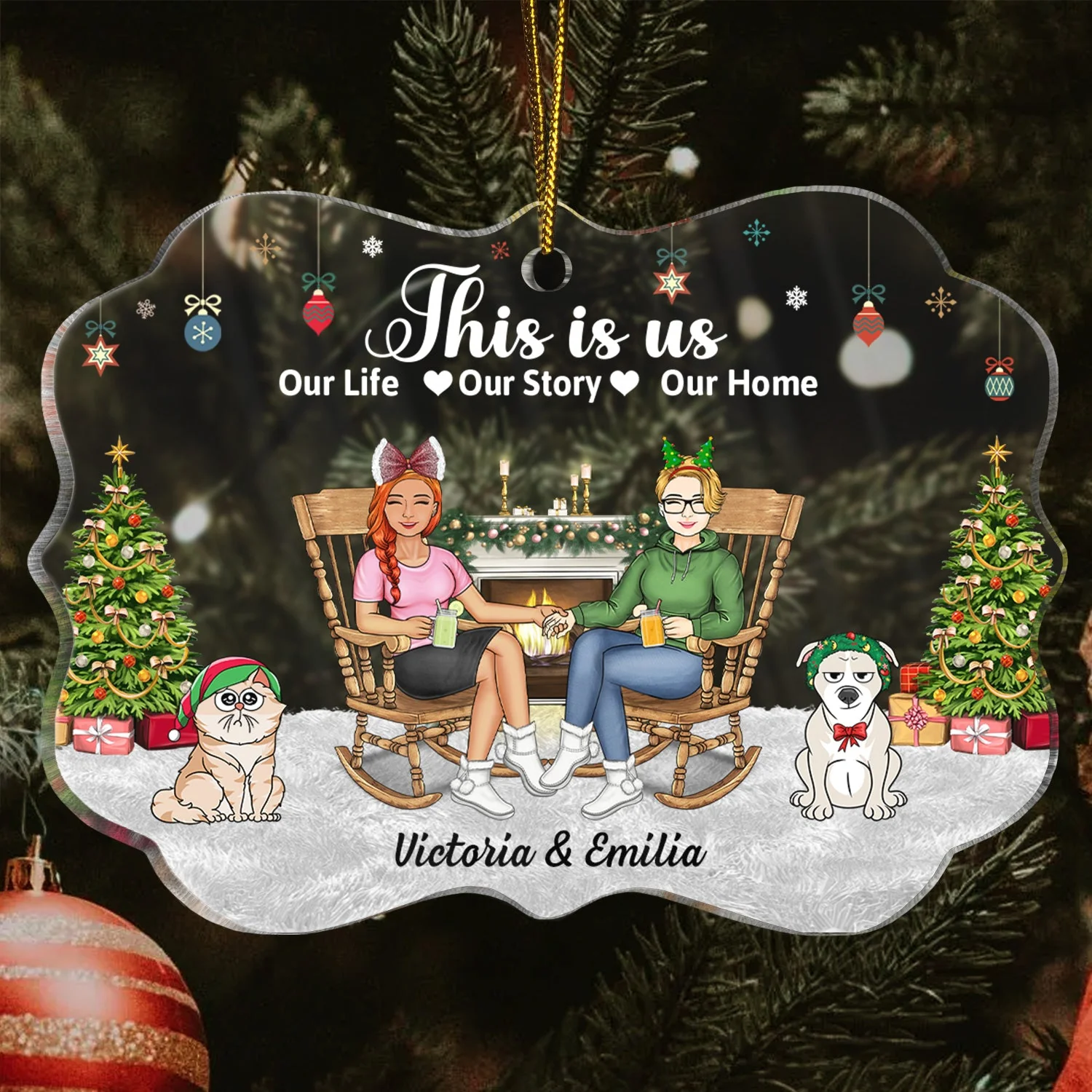 This Is Us A Little Bit Of Crazy - Christmas Gift For Couples, Dog, Cat, Pet Lovers - Personalized Medallion Acrylic Ornament - Image 3