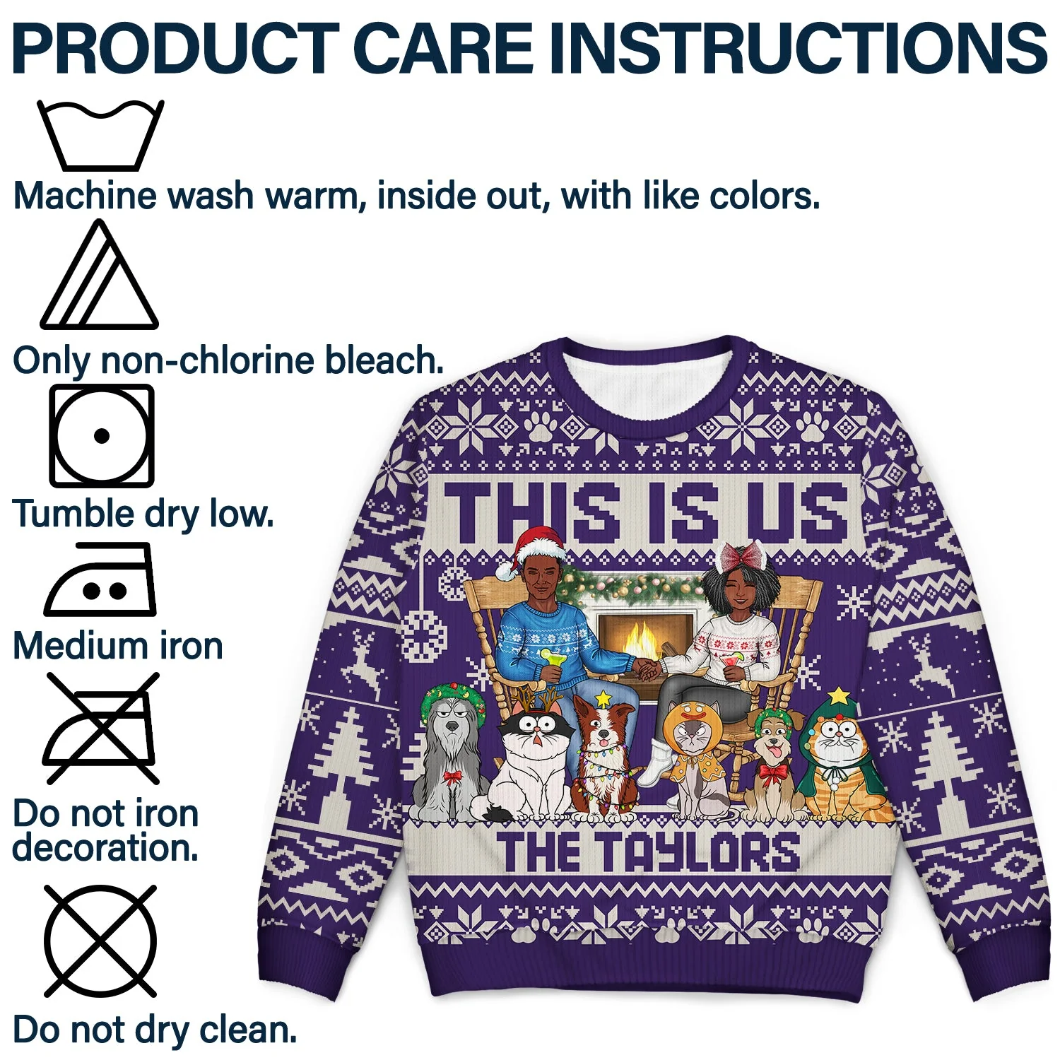 This Is Us Couple And Dogs Cats - Christmas Gift For Pet Lovers And Family - Personalized Unisex Ugly Sweater - Image 7