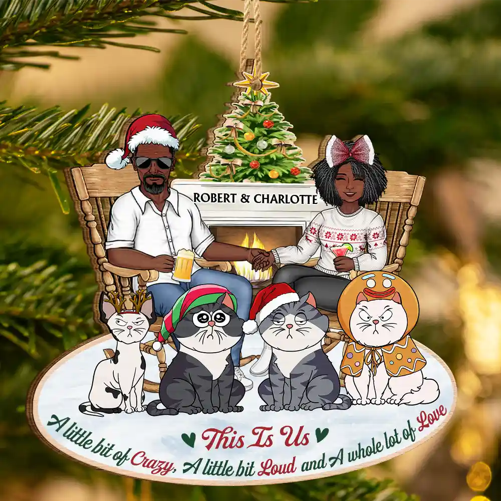This Is Us Couple And Dogs Cats - Christmas Gift For Pet Lovers And Family - Personalized Wooden Cutout Ornament - Image 3