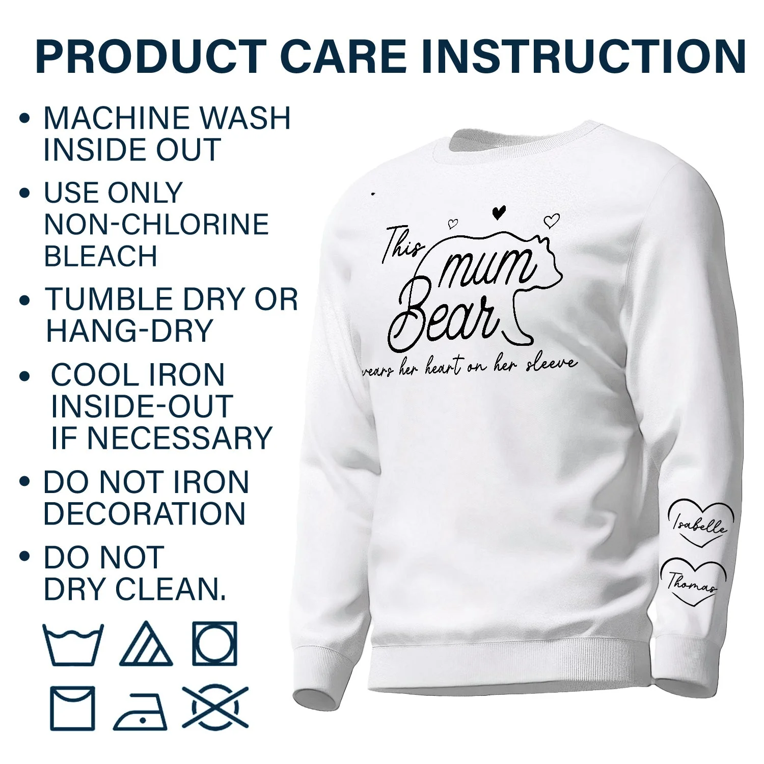 This Mama Bear Wears Her Heart On Her Sleeve - Gift For Mom - Personalized Sweatshirt With Sleeve Imprint - Image 6