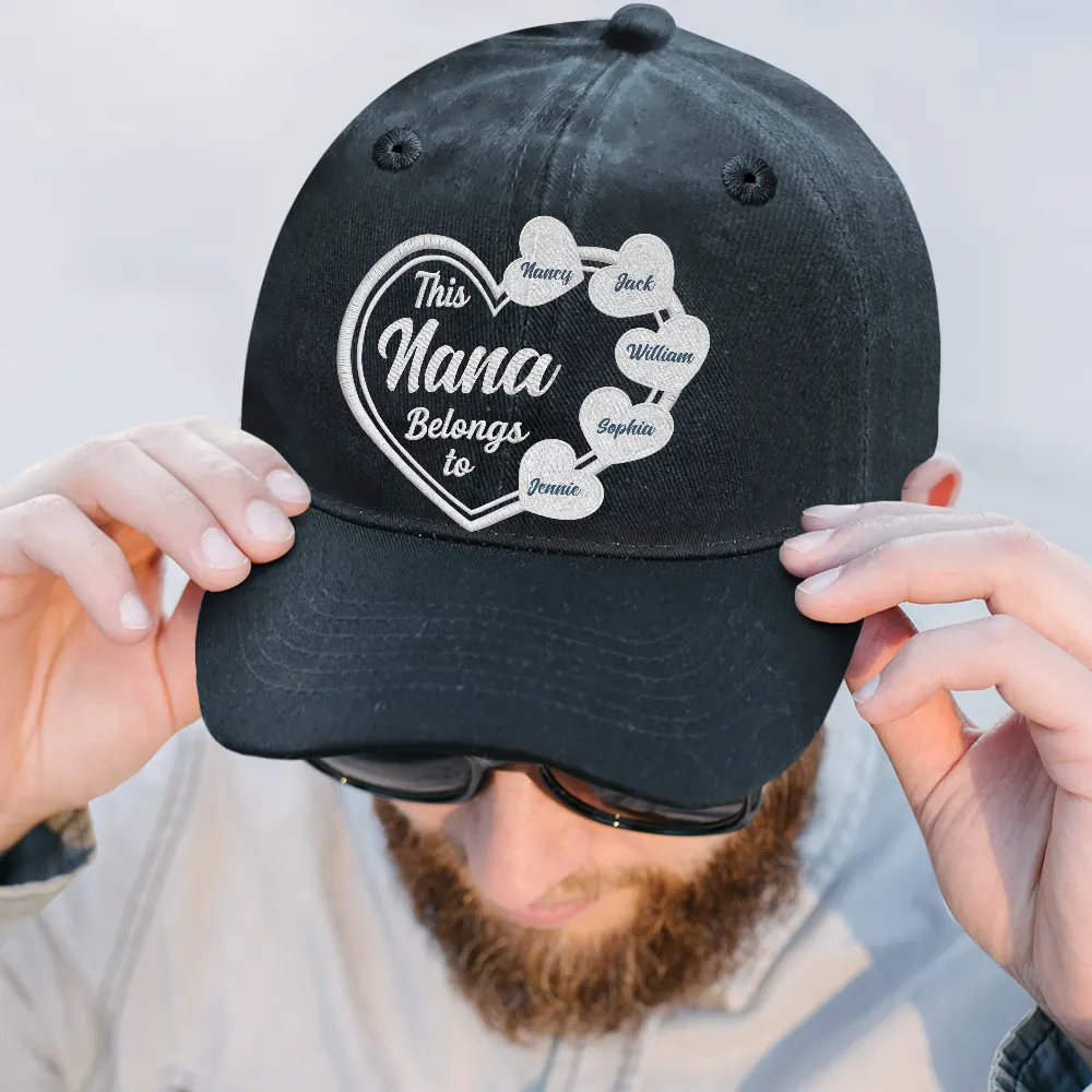 This Mom Belongs To 3D Embroidery Effect - Personalized Vintage Washed Denim Cap - Image 2