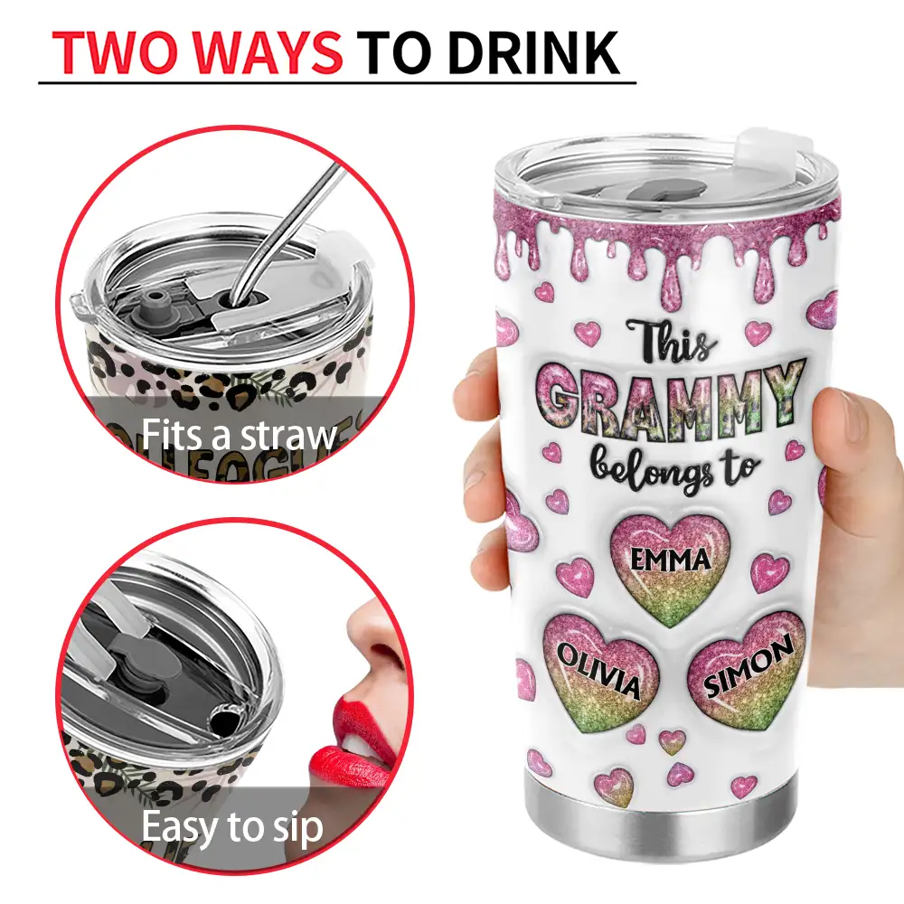 This Mom Grandma Belongs To Heart Icon - 3D Inflated Effect Printed, Personalized Tumbler - Image 4