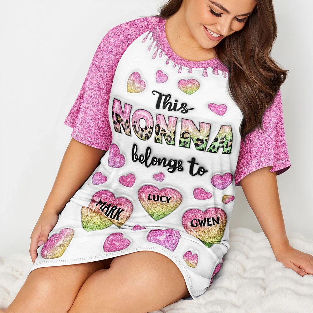 This Mom Grandma Belongs To Heart Icon - Personalized Women's Sleep Tee - Image 4