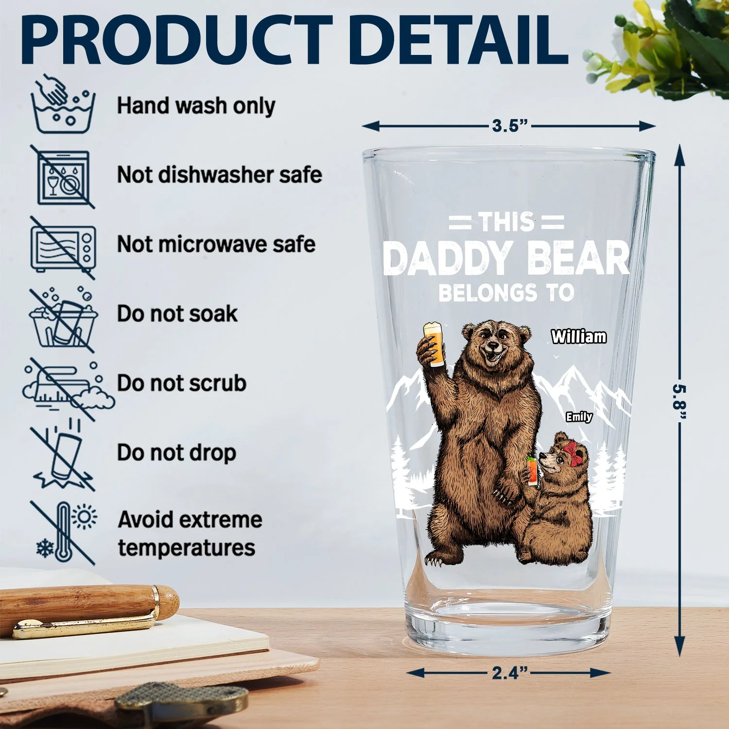 This Papa Bear Belongs To - Personalized Beer Glass - Image 5