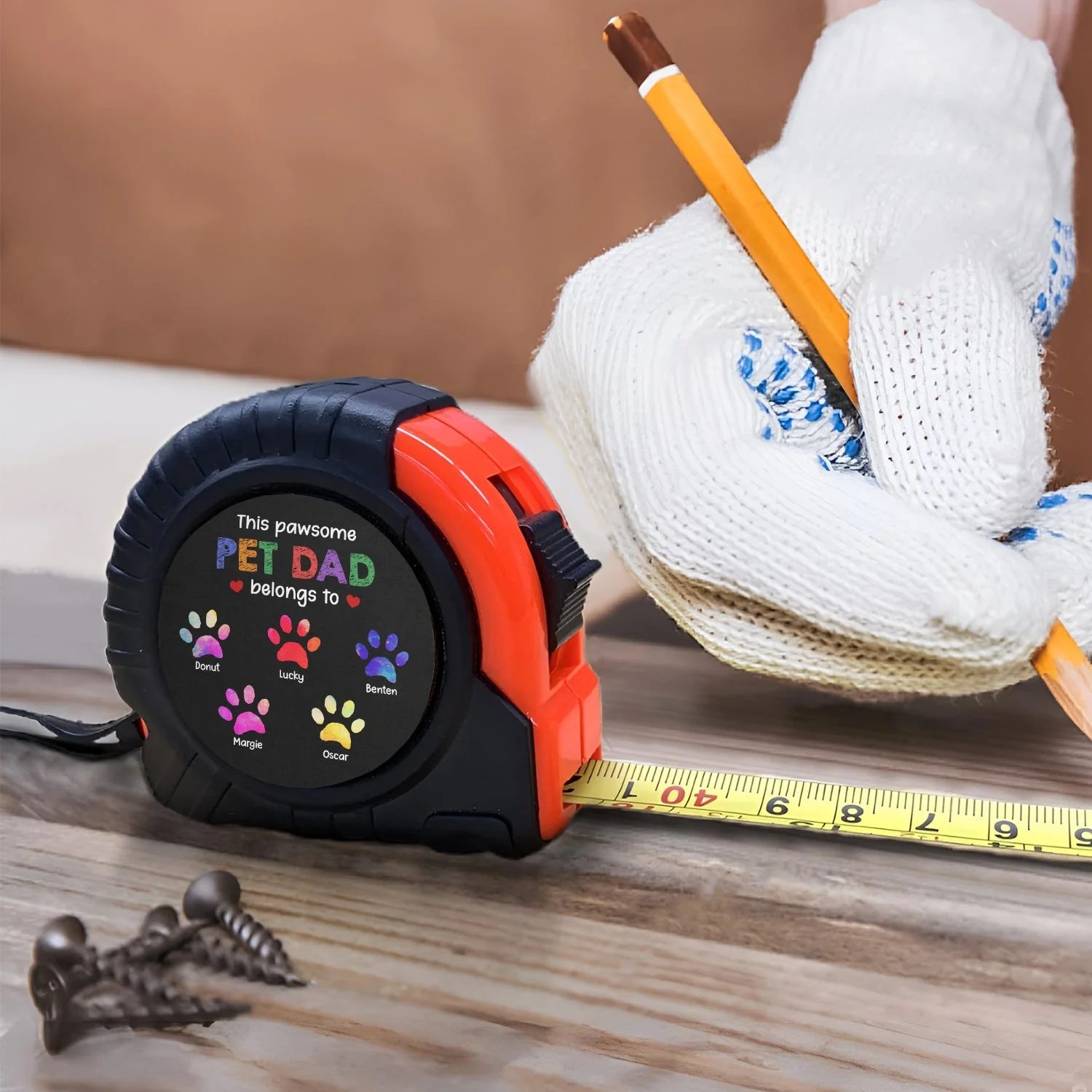 This Pawsome Dog Dad Cat Dad Belongs To - Gift For Fur Dad, Pet Lovers - Personalized Tape Measure - Image 4