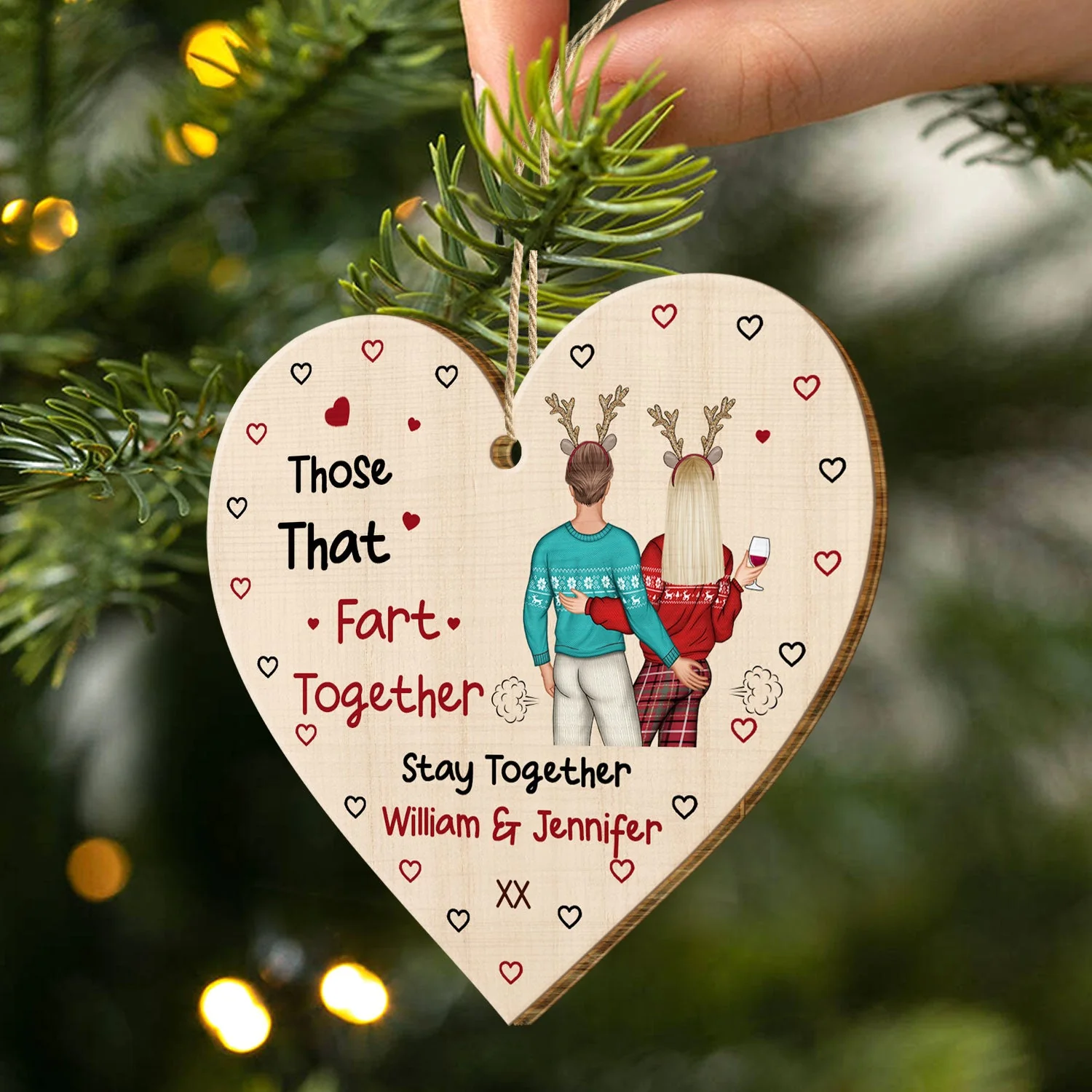 Those That Fart Together Stay Together - Funny Christmas Gift For Couples, Husband, Wife, Girlfriend, Boyfriend - Personalized Custom Shaped Wooden Ornament - Image 2